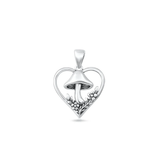 Sterling Silver Oxidized And Polished Mushroom And Heart Pendant