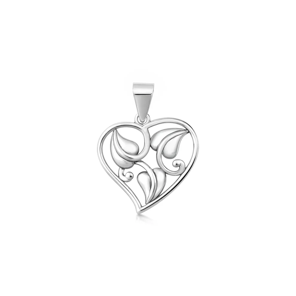 Sterling Silver Oxidized And Polished Vines And Heart Pendant