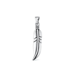 Sterling Silver Oxidized And High Polished 26.3mm Feather Pendant
