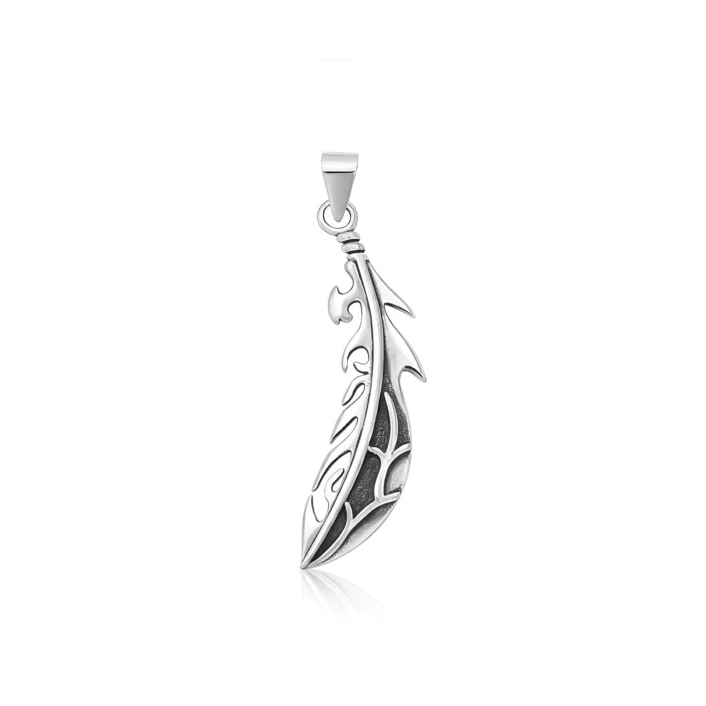 Sterling Silver Oxidized And High Polished Feather Pendant