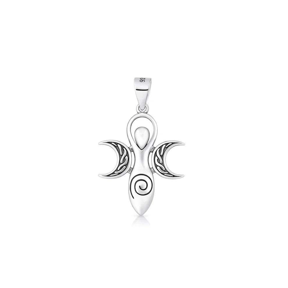 Sterling Silver Oxidized And Polished Triple Moon Goddess Pendant