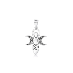 Sterling Silver Oxidized And Polished Triple Moon Goddess Pendant