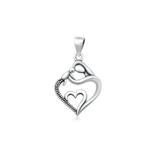 Load image into Gallery viewer, Sterling Silver Oxidized And Polished Mother Child Heart Pendant