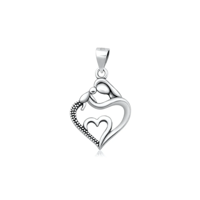 Sterling Silver Oxidized And Polished Mother Child Heart Pendant