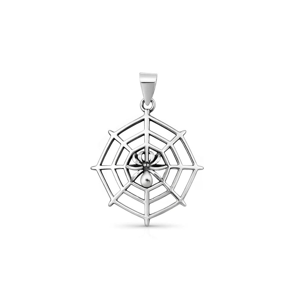 Sterling Silver Oxidized And High Polished Spiderweb Pendant