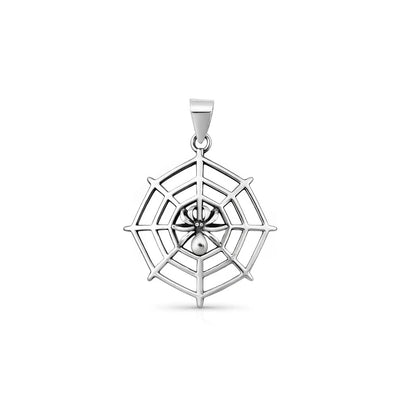 Sterling Silver Oxidized And High Polished Spiderweb Pendant