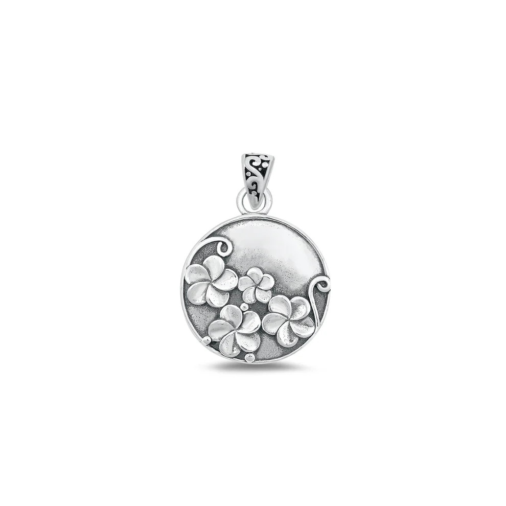 Sterling Silver Oxidized Plumeria Flowers Pendant
