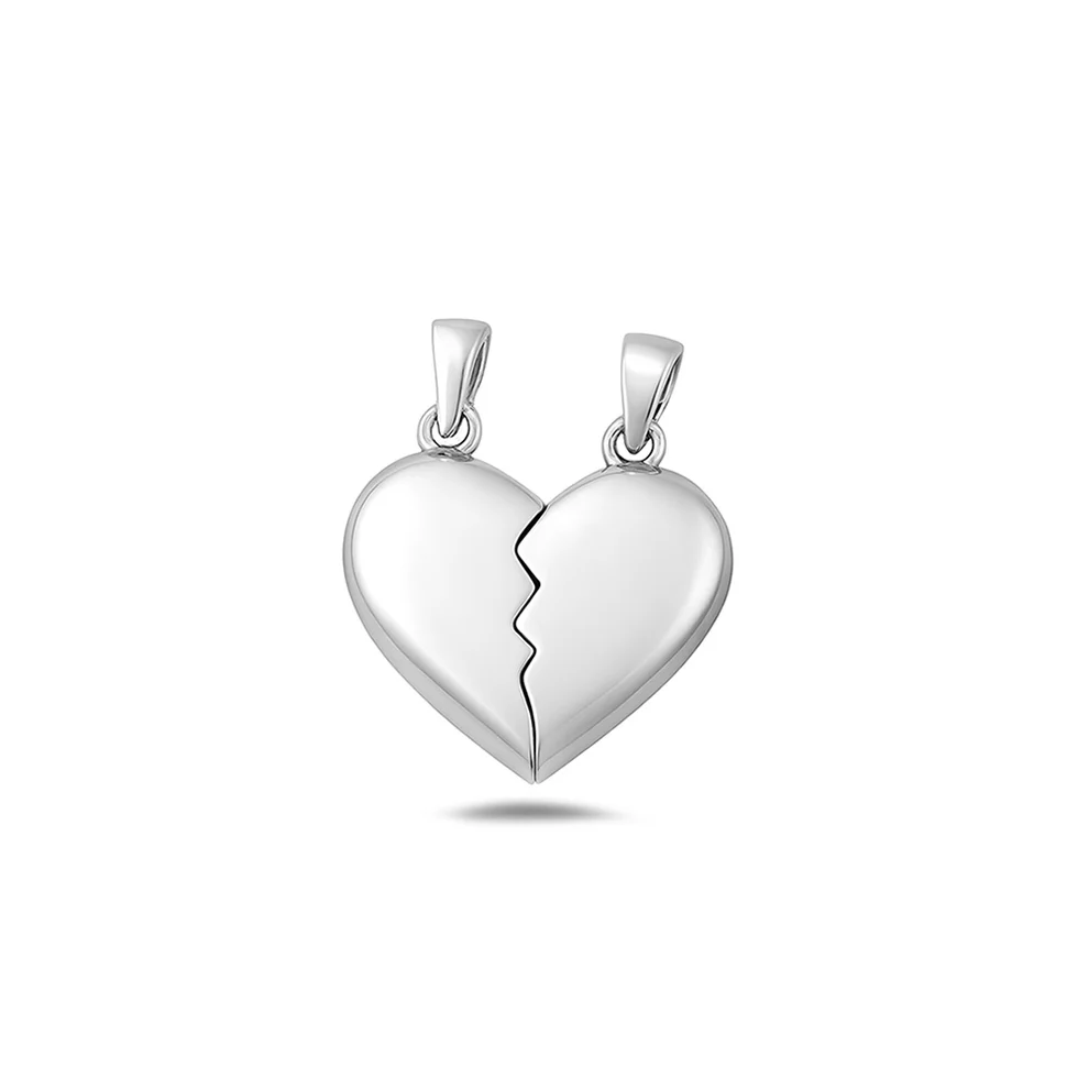 Sterling Silver Oxidized And Polished Broken Heart Pendant