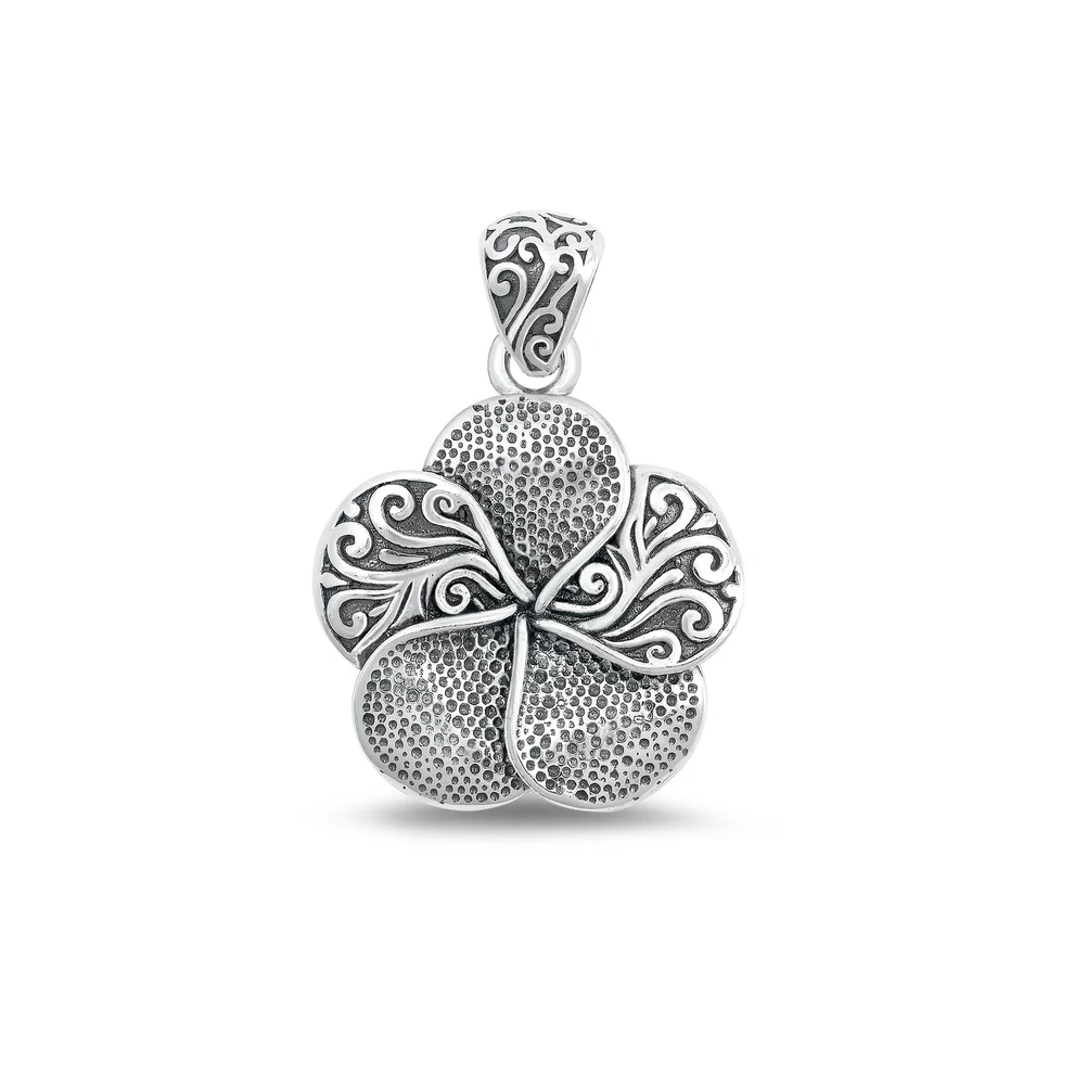 Sterling Silver Oxidized 19.3mm Plumeria Flowers Pendant