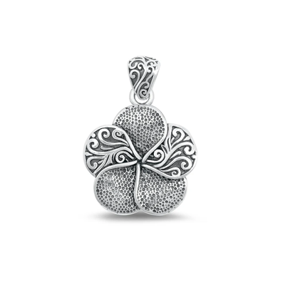 Sterling Silver Oxidized 19.3mm Plumeria Flowers Pendant
