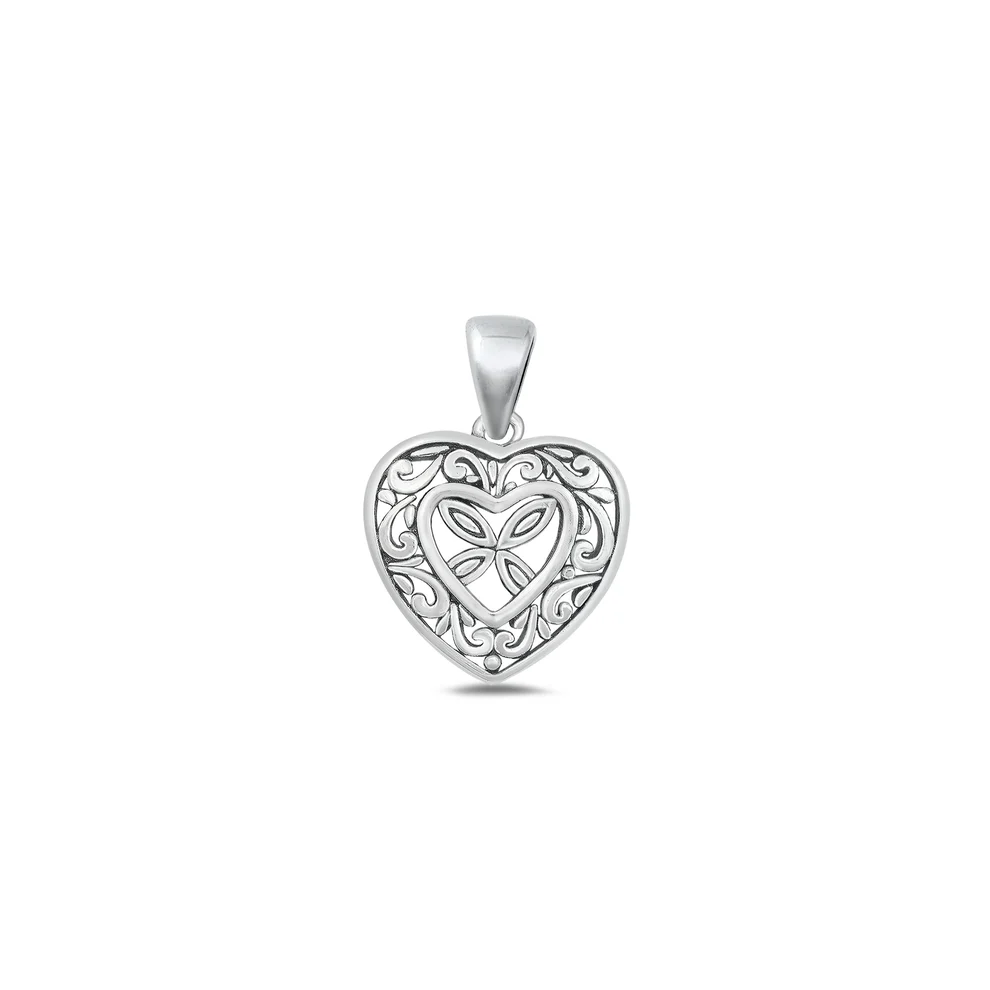 Sterling Silver Oxidized 11.5mm Heart Pendant