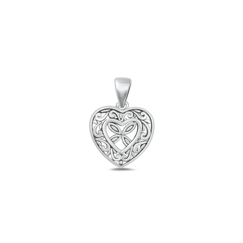 Sterling Silver Oxidized 11.5mm Heart Pendant