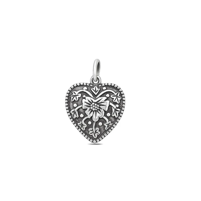 Sterling Silver Oxidized Heart And Flower Pendant