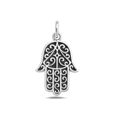 Sterling Silver Oxidized Hamsa Pendant
