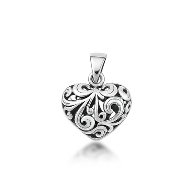 Sterling Silver Oxidized 15mm Heart Pendant