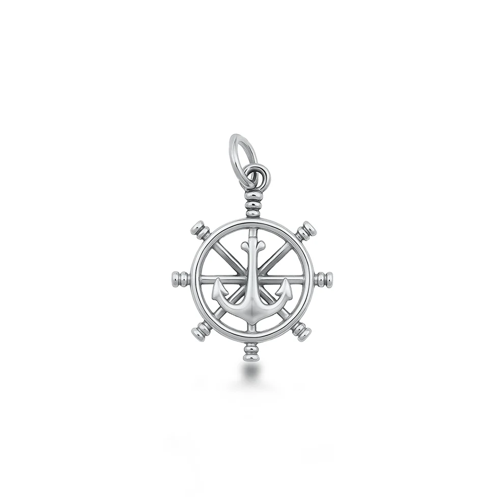 Sterling Silver Oxidized Helm And Anchor Pendant