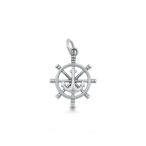 Sterling Silver Oxidized Helm And Anchor Pendant