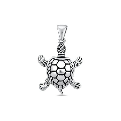 Sterling Silver Oxidized 20.5mm Turtle Pendant