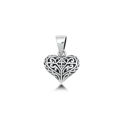 Sterling Silver Oxidized And High Polished Heart Pendant