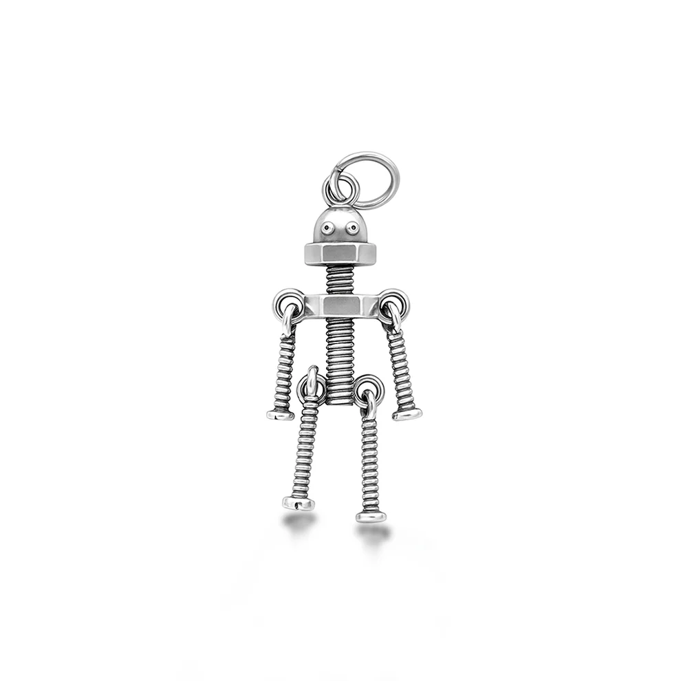 Sterling Silver Oxidized Robot Pendant