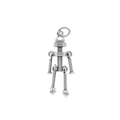 Sterling Silver Oxidized Robot Pendant