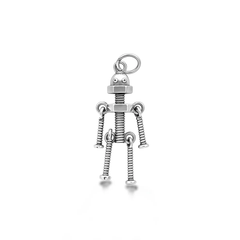 Sterling Silver Oxidized Robot Pendant