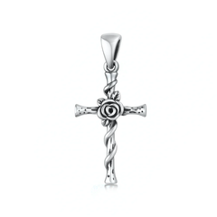 Sterling Silver Oxidized Rose And Cross Pendant