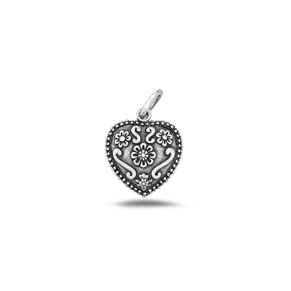 Sterling Silver Oxidized Decorated Heart Pendant