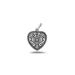 Sterling Silver Oxidized Decorated Heart Pendant