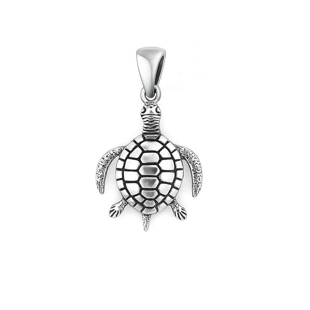 Sterling Silver Oxidized And High Polished Turtle Pendant