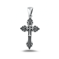 Sterling Silver Oxidized 27mm Cross Pendant