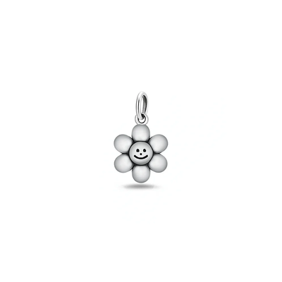 Sterling Silver Oxidized And Polished Happy Face Flower Pendant