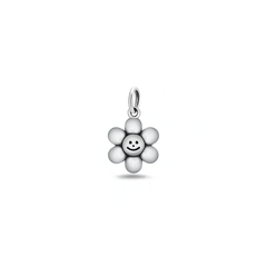 Sterling Silver Oxidized And Polished Happy Face Flower Pendant