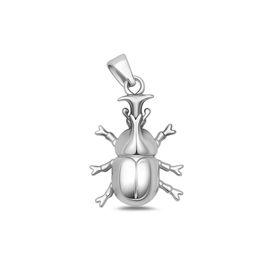 Sterling Silver Oxidized And High Polished Rhinoceros Beetle Pendant