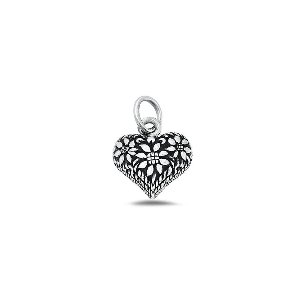 Sterling Silver Oxidized 12mm Hearts And Flowers Pendant