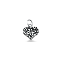 Load image into Gallery viewer, Sterling Silver Oxidized 12mm Hearts And Flowers Pendant