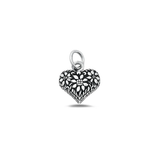 Sterling Silver Oxidized 12mm Hearts And Flowers Pendant