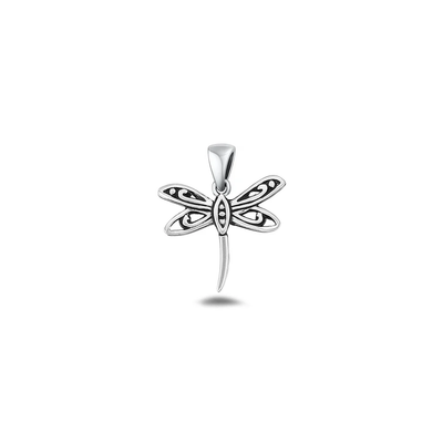 Sterling Silver Oxidized 13mm Dragonfly Pendant