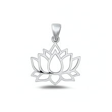 Load image into Gallery viewer, Sterling Silver Oxidized And High Polished Lotus Pendant