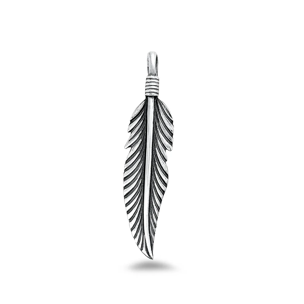 Sterling Silver Oxidized And High Polished Feather Pendant