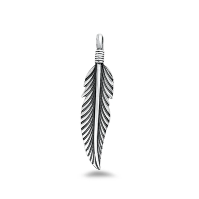 Sterling Silver Oxidized And High Polished Feather Pendant