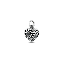 Load image into Gallery viewer, Sterling Silver Oxidized And High Polished Heart And Flowers Pendant