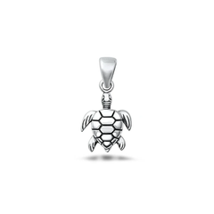 Sterling Silver Oxidized And High Polished 14.2mm Turtle Pendant
