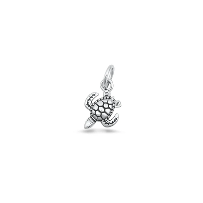 Sterling Silver Oxidized 9.2mm Turtle Pendant