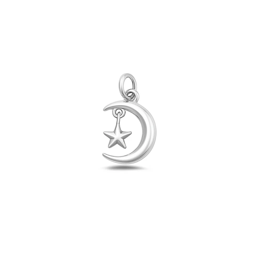 Sterling Silver Oxidized Crescent Moon And Star Pendant