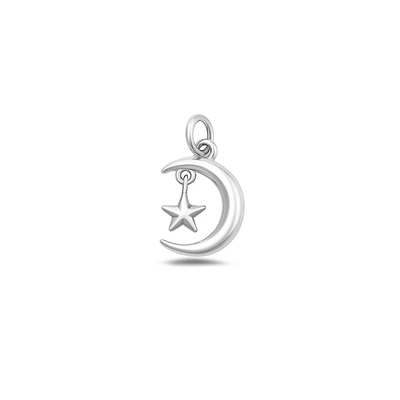 Sterling Silver Oxidized Crescent Moon And Star Pendant