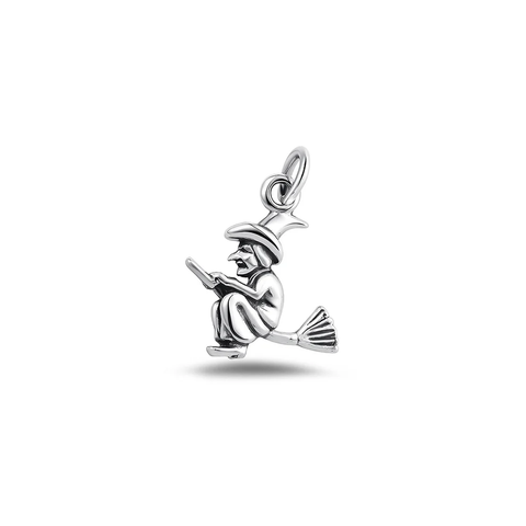 Sterling Silver Oxidized Witch Pendant