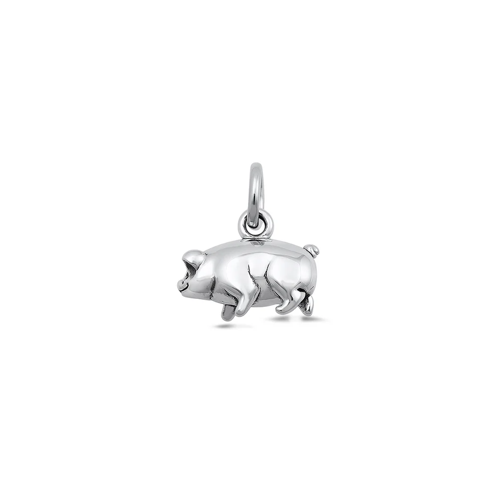 Sterling Silver Oxidized And High Polished Pig Pendant