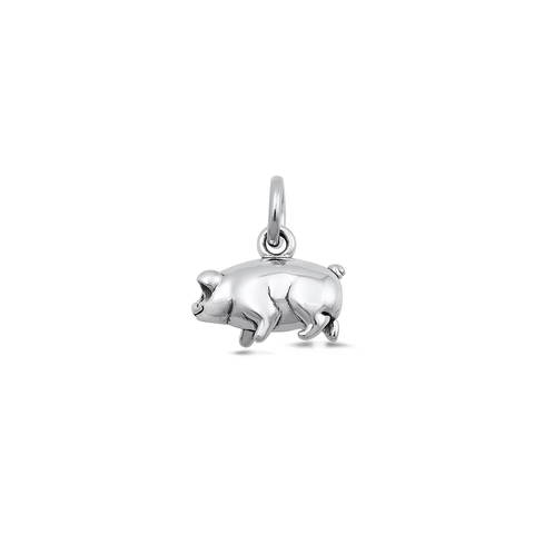 Sterling Silver Oxidized And High Polished Pig Pendant