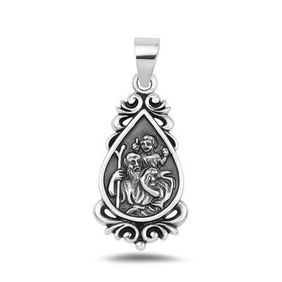 Sterling Silver Oxidized And High Polished Saint Christopher Pendant